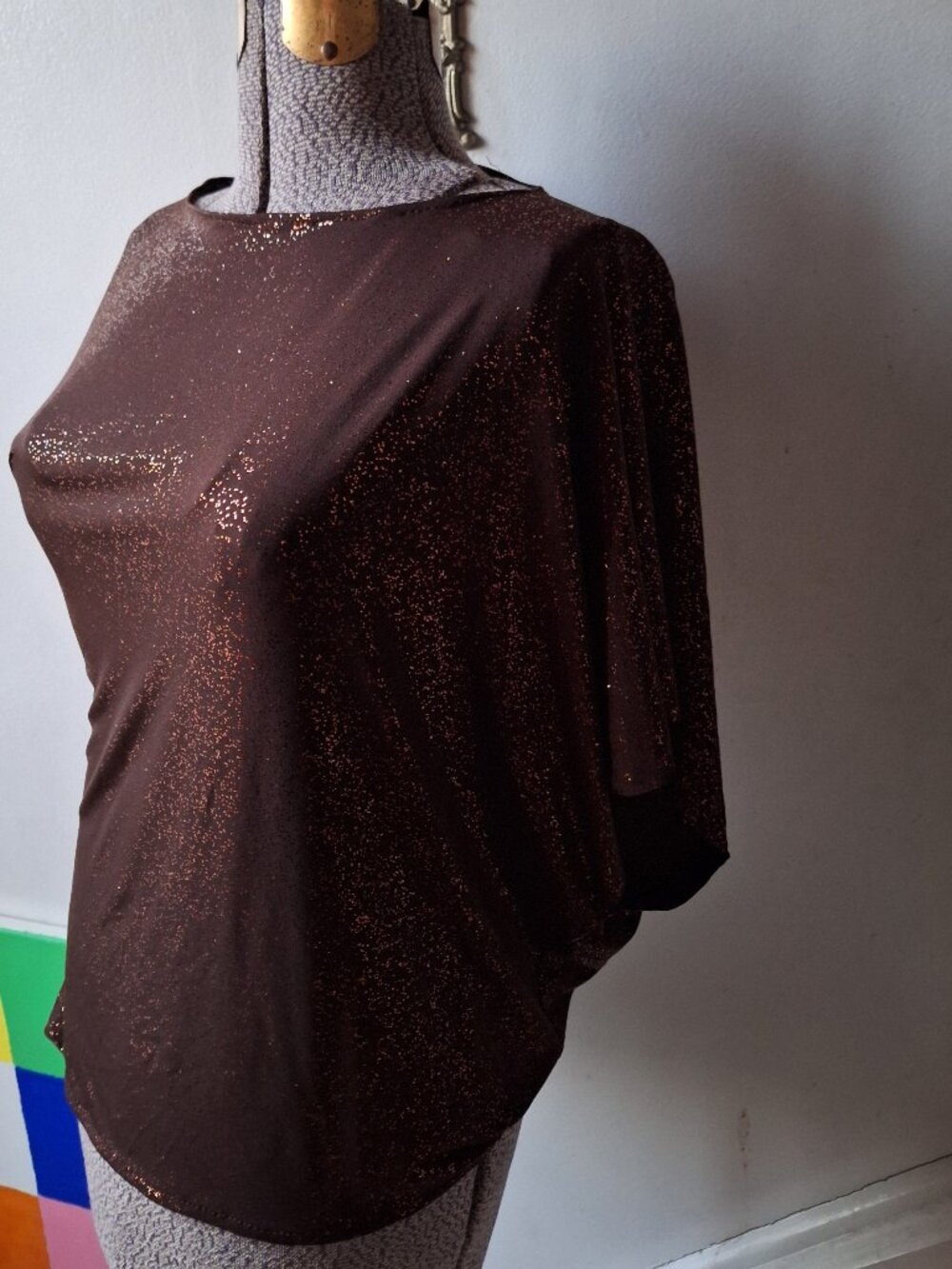 Copper Brown Asymmetrical Top Disco Glam Party